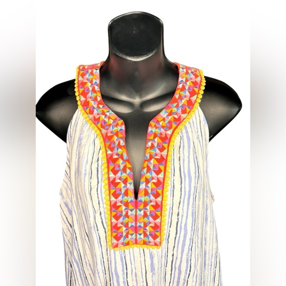 THML Amora Embroidered V neck Dress white blue strips Size S preloved like new - Picture 5 of 7